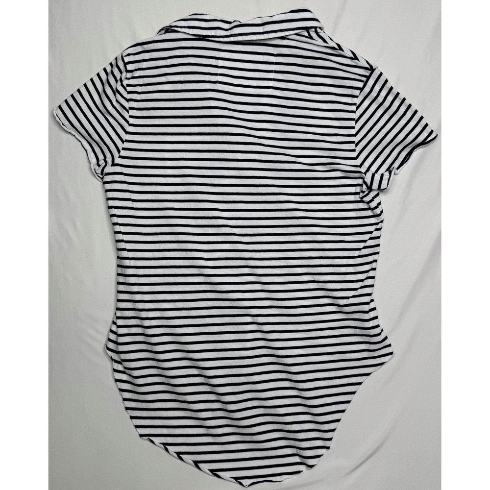Frank & Eileen Charlotte Perfect Polo Striped V-Neck T Navy White Womens Medium - Picture 4 of 6
